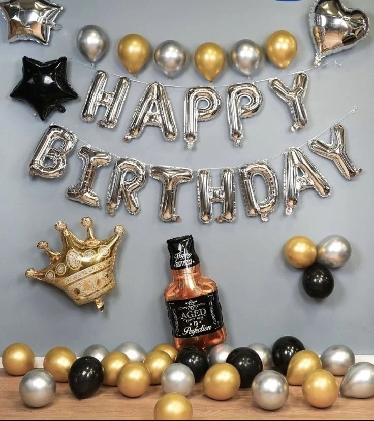 Birthday surprise black golden silver crome wall decoration