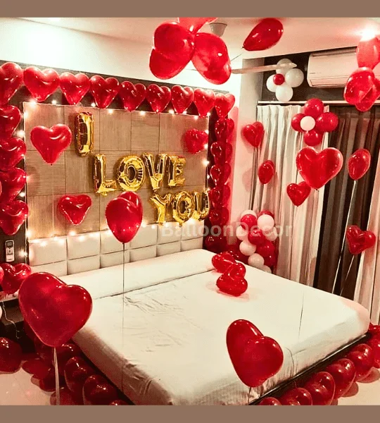 Romantic red heart room balloon decoration in ghaziabad