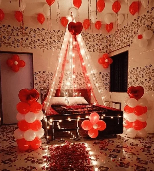 vibrant red and white room decoration
