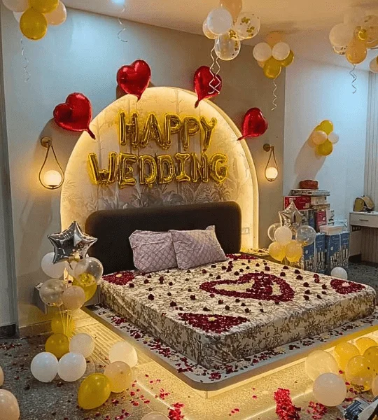 happy wedding room decoration at home